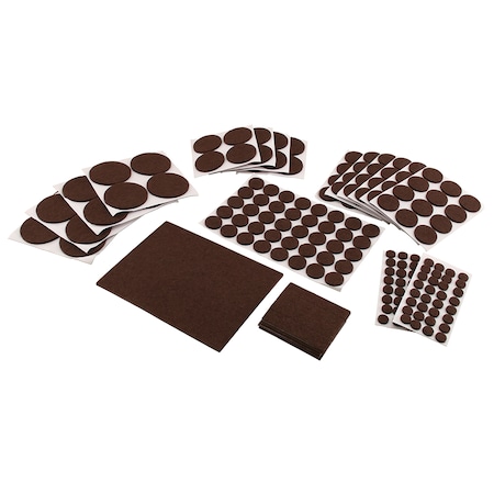 Prime-Line Furniture Felt Pad Assortment, Self-Adhesive Backing, Brown, Round 235 Pack MP76585